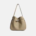 Sac à bandoulière en cuir véritable avec cordon de serrage pour femmes