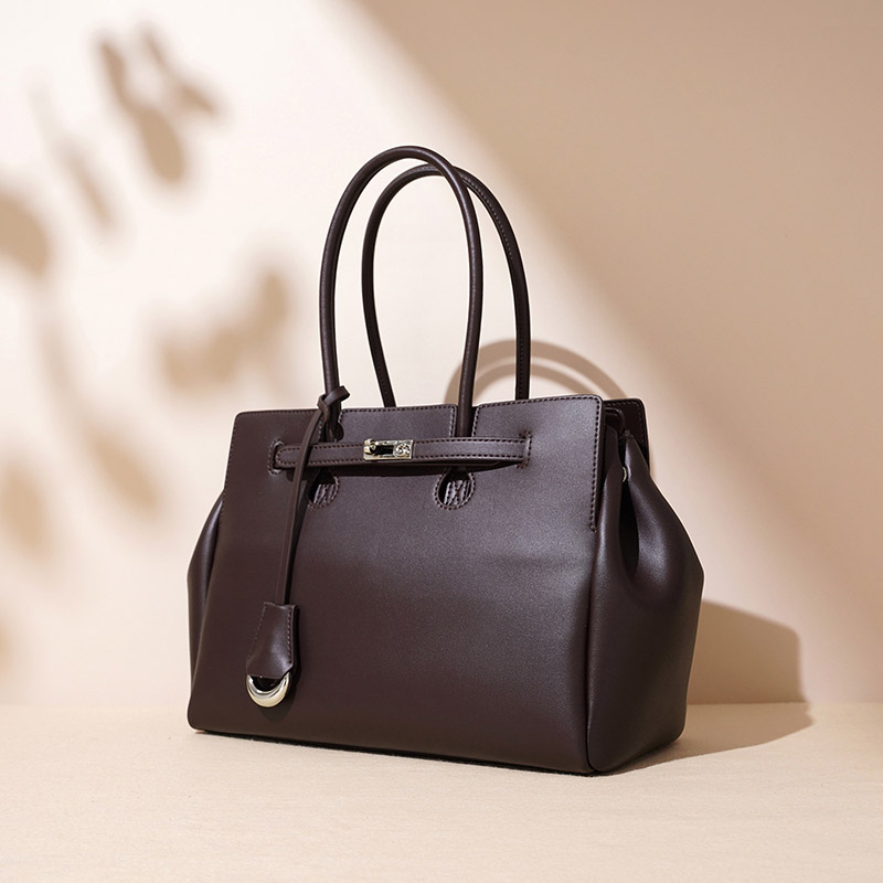 Women's Minimalist Genuine Leather Lock-Closure Shoulder Crossbody Handbag