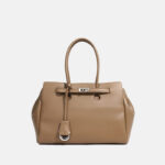 Women's Minimalist Genuine Leather Lock-Closure Shoulder Crossbody Handbag