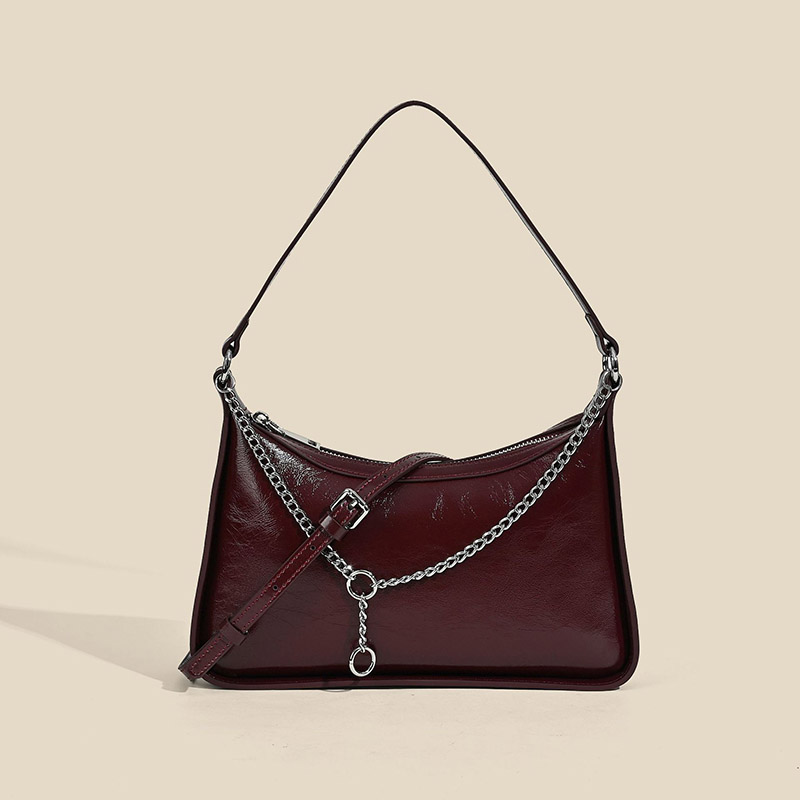 Women's Minimalist Waxed Leather Chain Shoulder Bag