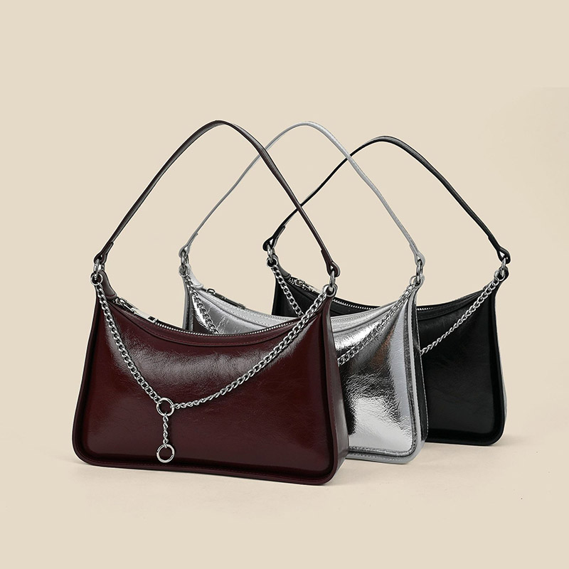 Women's Minimalist Waxed Leather Chain Shoulder Bag
