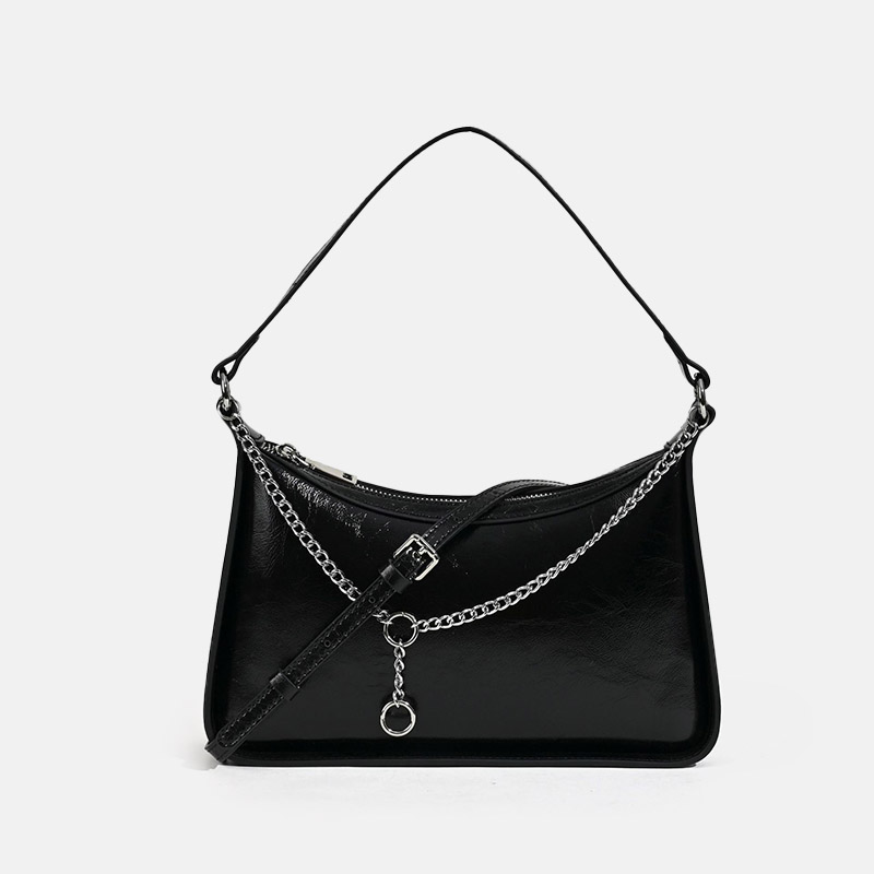Women's Minimalist Waxed Leather Chain Shoulder Bag