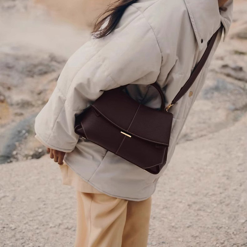 Women's Split Leather Flap Crossbody Shoulder Handbag
