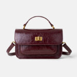 Women's Vintage Genuine Leather Embossed Lock-Clasp Crossbody Top Handle Bag
