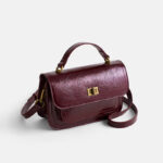 Women's Vintage Genuine Leather Embossed Lock-Clasp Crossbody Top Handle Bag