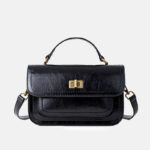 Women's Vintage Genuine Leather Embossed Lock-Clasp Crossbody Top Handle Bag