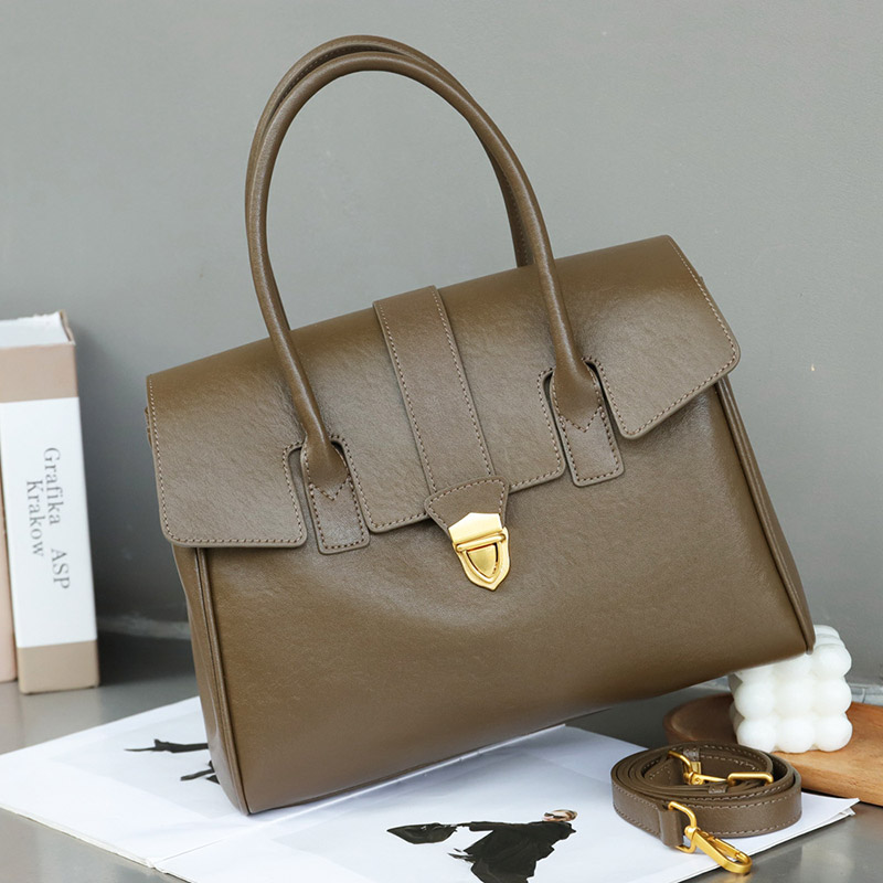 Sac à main Vintage en cuir véritable à fermoir pour femmes