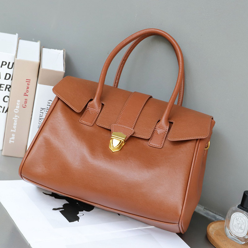 Sac à main Vintage en cuir véritable à fermoir pour femmes