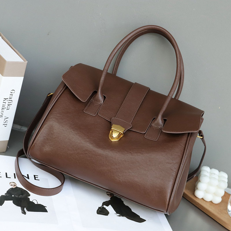 Sac à main Vintage en cuir véritable à fermoir pour femmes