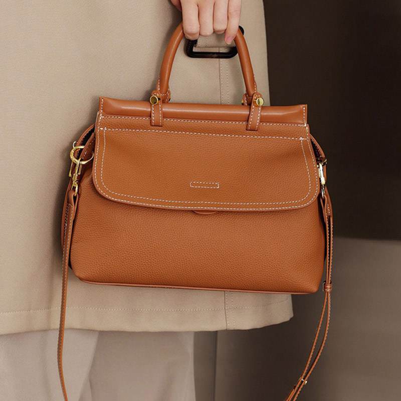 Women's Vintage Genuine Leather Magnetic Closure Crossbody Top Handle Bag