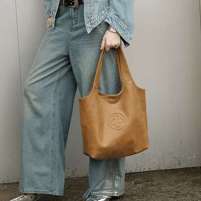 Sac hobo à bandoulière en cuir véritable pour femmes