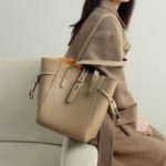 Grand sac fourre-tout vintage en cuir véritable à fermoir pour femmes