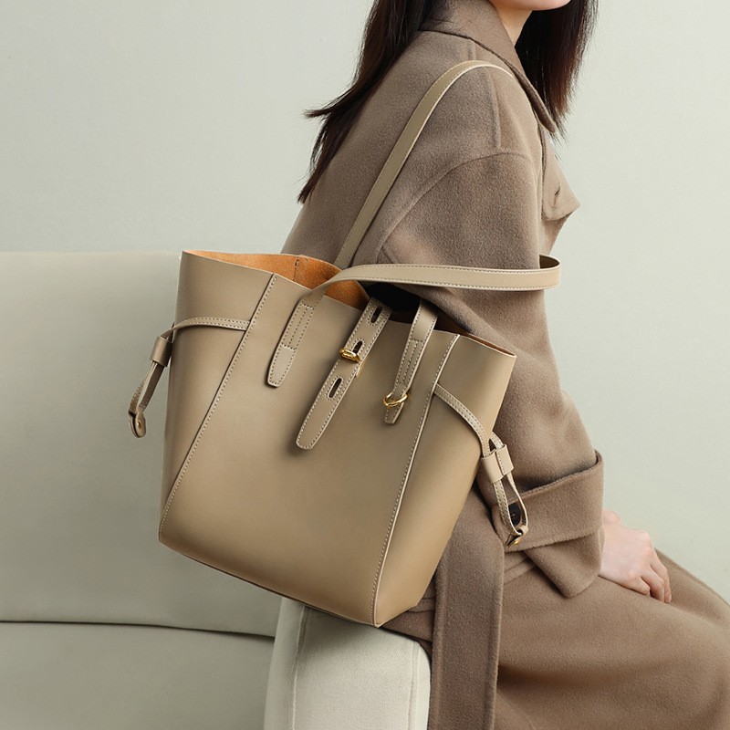 Grand sac fourre-tout vintage en cuir véritable à fermoir pour femmes