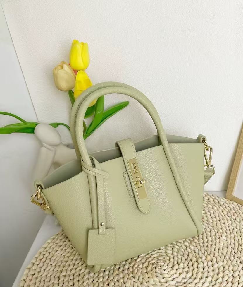Women's Minimalist Genuine Leather Lock Crossbody Tote Bag photo review