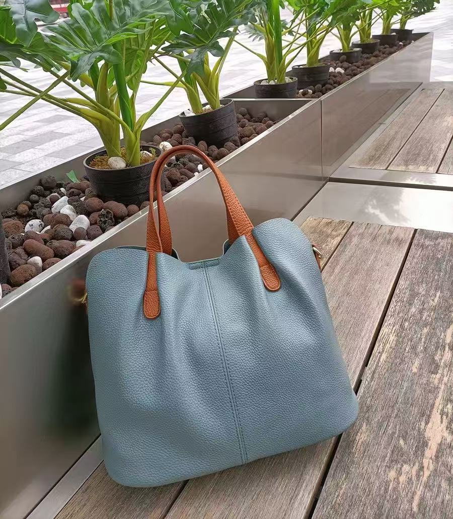 Women's Color-Block Leather Tote Bag with Shoulder Strap photo review