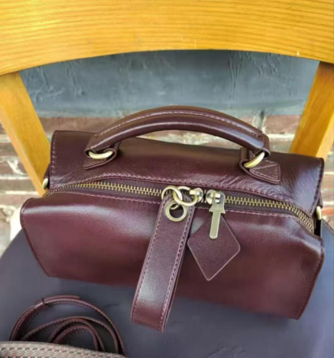 Sac à main en cuir véritable Vintage Caramel Brown pour femmes photo review