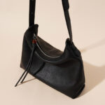 Women's Black Minimalist Genuine Leather Zipper Hobo Bag