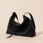 Women's Black Minimalist Genuine Leather Zipper Hobo Bag