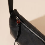 Women's Black Minimalist Genuine Leather Zipper Hobo Bag