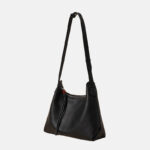 Schwarze Minimalistische Damen Echtleder Hobo Tasche mit Reißverschluss