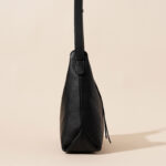 Women's Black Minimalist Genuine Leather Zipper Hobo Bag