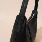 Women's Black Minimalist Genuine Leather Zipper Hobo Bag
