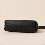 Women's Black Minimalist Genuine Leather Zipper Hobo Bag
