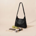 Women's Black Minimalist Genuine Leather Zipper Hobo Bag