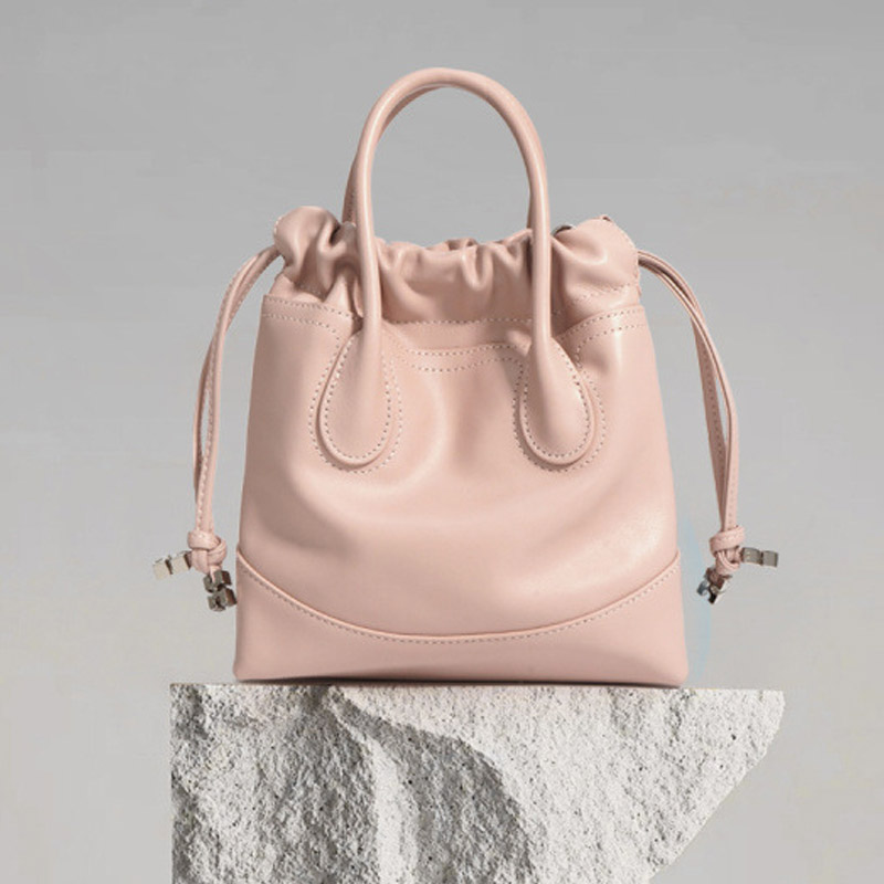 Women's Genuine Leather Ruched Drawstring Hobo Bag