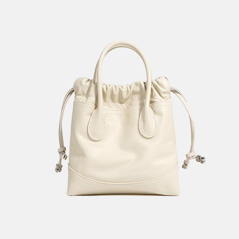 Women's Genuine Leather Ruched Drawstring Hobo Bag