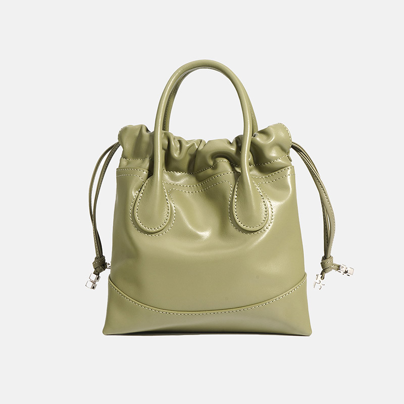 Women's Genuine Leather Ruched Drawstring Hobo Bag