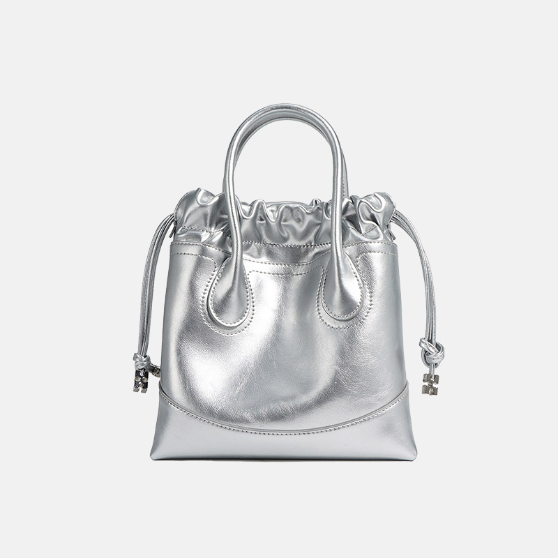 Women's Genuine Leather Ruched Drawstring Hobo Bag