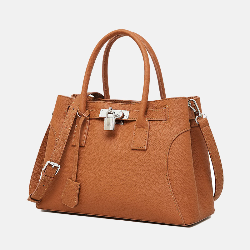 Minimalistische Damen Umhängetasche aus echtem Leder mit Schloss-Verschluss