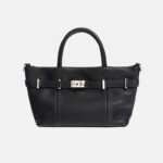 Women's Minimalist Genuine Leather Lychee Pattern Lock Crossbody Shoulder Tote Bag