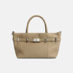 Women's Minimalist Genuine Leather Lychee Pattern Lock Crossbody Shoulder Tote Bag
