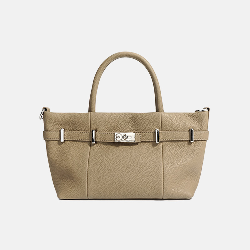 Women's Minimalist Genuine Leather Lychee Pattern Lock Crossbody Shoulder Tote Bag
