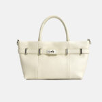 Women's Minimalist Genuine Leather Lychee Pattern Lock Crossbody Shoulder Tote Bag