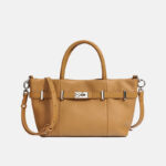 Women's Minimalist Genuine Leather Lychee Pattern Lock Crossbody Shoulder Tote Bag