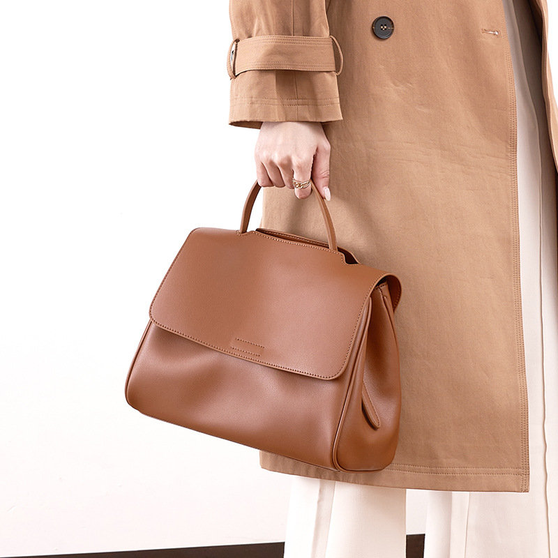 Women's Vintage Genuine Leather Magnetic Flap Top Handle Bag