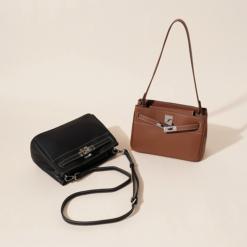 Sac à bandoulière en cuir véritable vintage pour femmes avec fermeture à clé