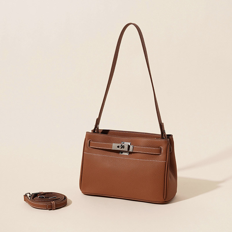 Sac à bandoulière en cuir véritable vintage pour femmes avec fermeture à clé