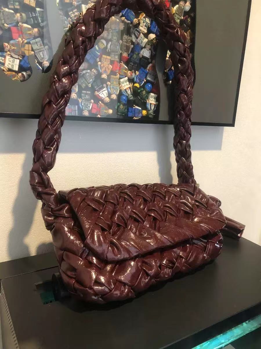Women's Woven Waxed Genuine Leather Pleated Shoulder Bag photo review