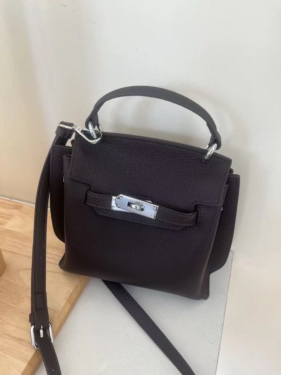 Damen Vintage Echtes Leder Top Handle Tasche mit Schlossverschluss photo review