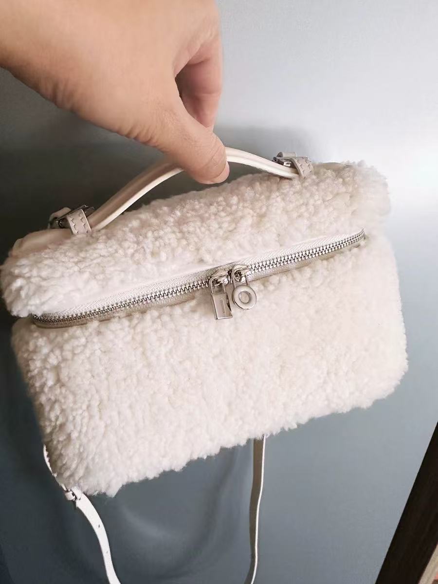 Women's Minimalist Genuine Leather Lamb Fur Crossbody Top Handle Bag photo review