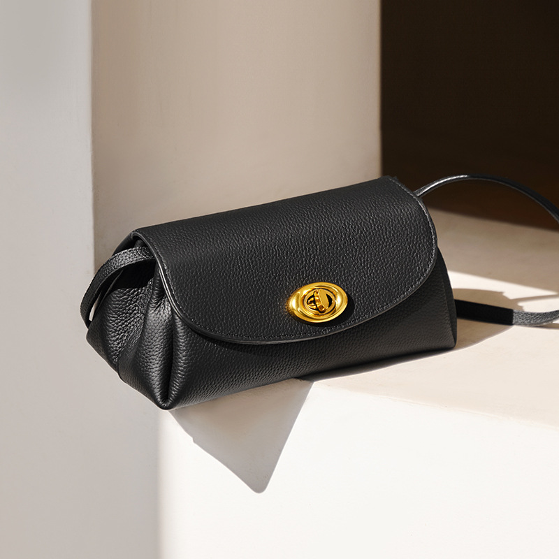Black Minimalist Vintage Genuine Leather Crossbody Shoulder Bag pour femmes