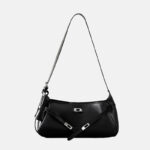Sac à bandoulière en cuir véritable ciré noir pour femmes