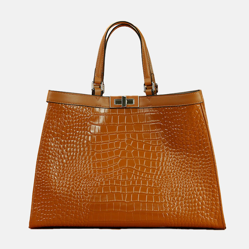 Women's Croc Print Genuine Leather Lock Large Tote Bags