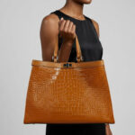 Grands sacs fourre-tout à fermeture en cuir véritable imprimé croco pour femmes