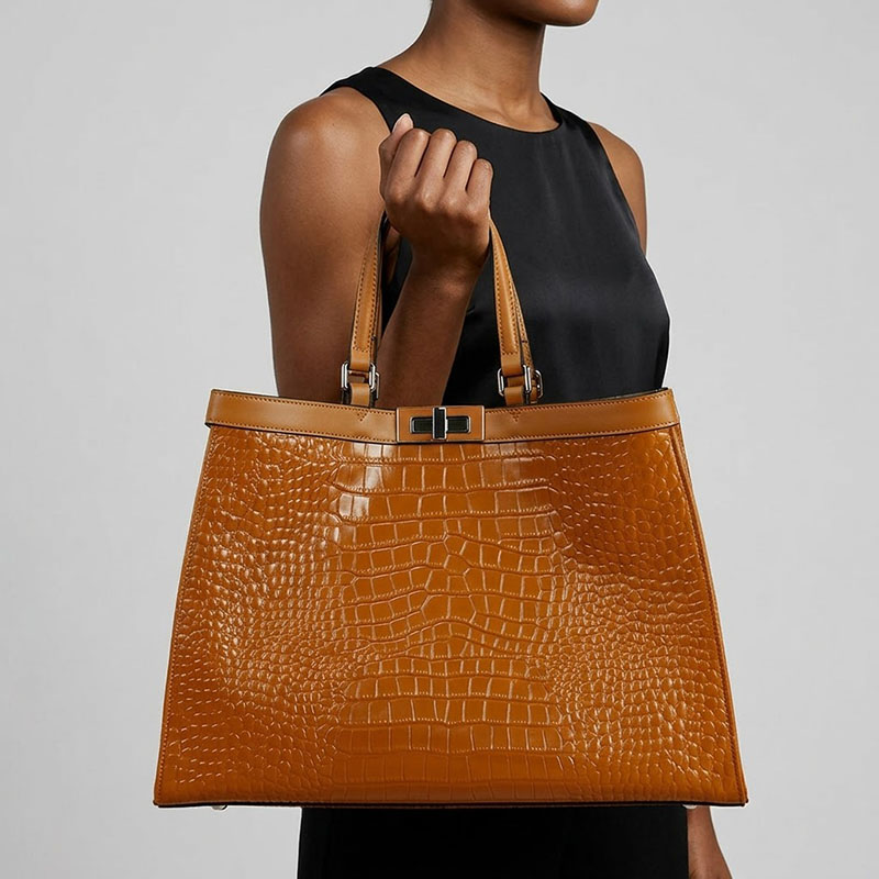 Grands sacs fourre-tout à fermeture en cuir véritable imprimé croco pour femmes