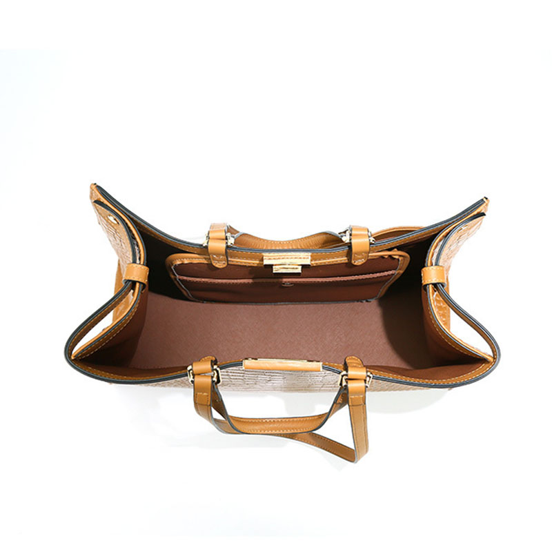 Grands sacs fourre-tout à fermeture en cuir véritable imprimé croco pour femmes